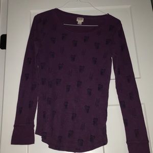 Mossimo Purple Long Sleeve Owl Graphic Thermal Tee